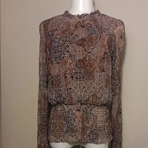 NWT. Joie Brown Earth Tone With Gold Glitter Textured Blouse